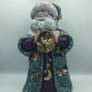 Blue Ceramic Santa  Santa Claus Ceramic Bisque Statue Figurine Santa Decor